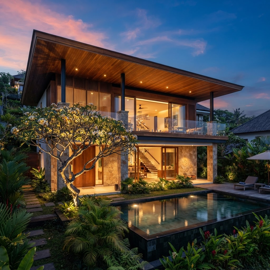 Exterior elevation at evening light